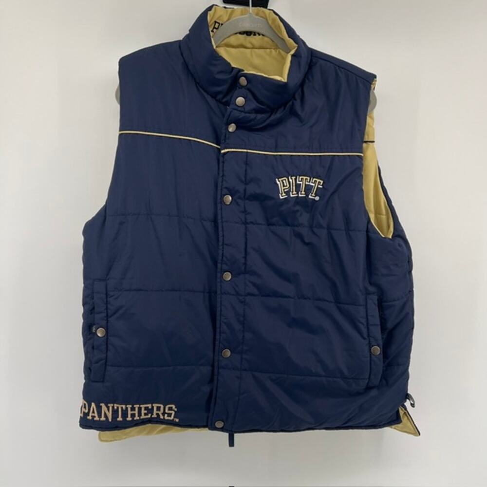 Crable Sports Reversible University Pittsburgh Panthers Puffer Vest Mens L Blue